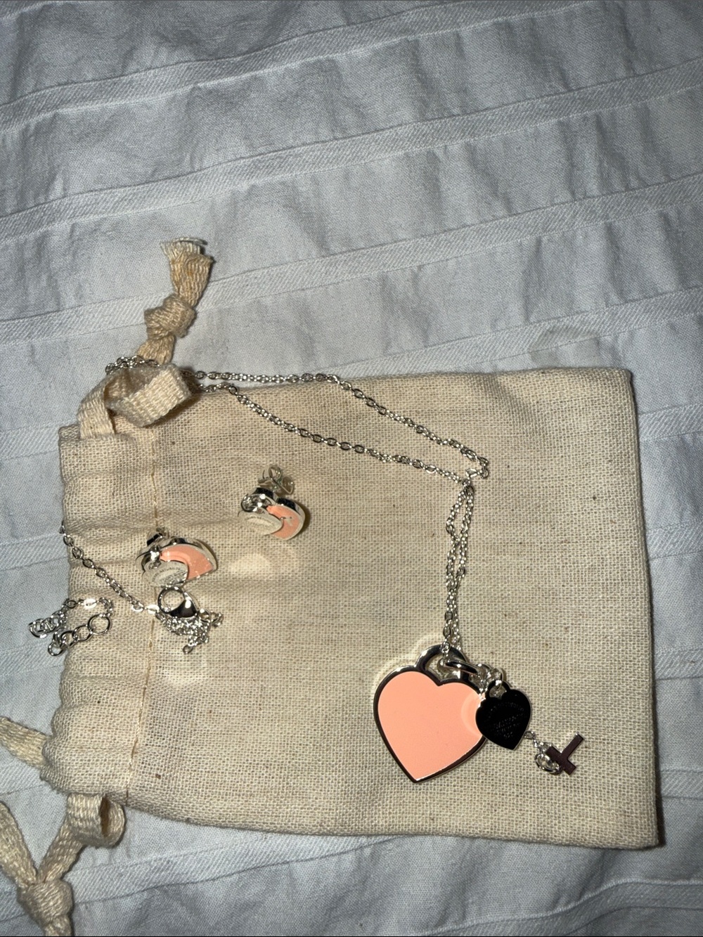 Inspired TC Heart Charm Necklace with Matching Studs